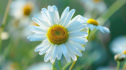Obraz premium Chamomile flower with vibrant colors in a summer field