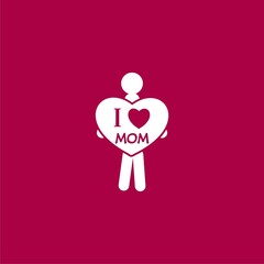 Love you mom in guy hand greeting card icon in outline  ,Mother day concept