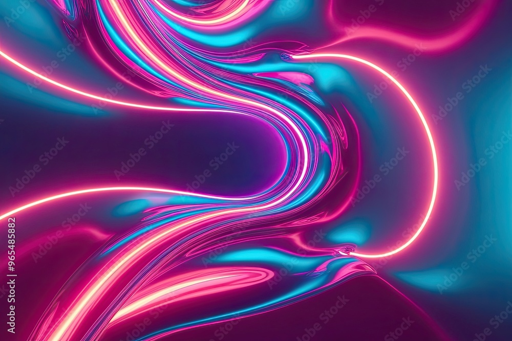 Poster luminous neon 3d fluid shape with vibrant colors and dynamic glow
