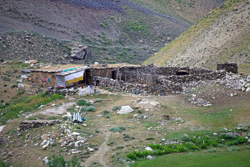 Shepherds' hut and sheepfold along the Bartang Valley in the Gorno-Badakhshan region in Tajikistan