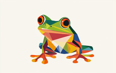 Fototapeta premium Vibrant low-poly vector illustration of a colorful frog with detailed geometric shapes, perfect for modern design projects and nature-themed artwork.