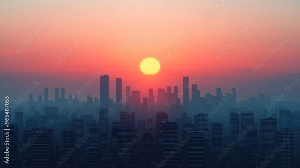 Poster futuristic sci-fi city skyline with towering skyscrapers and ray tracing in - digital model of a cyb
