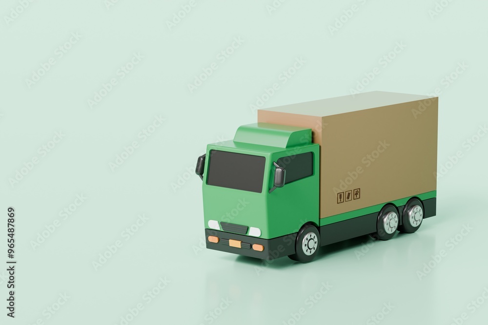 Wall mural 3d green truck delivery express car icon on isolated purple background. online shopping, e-commerce 