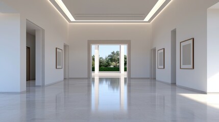 Obraz premium Futuristic Digital Museum with Ray Tracing Technology in - Modern Exhibition of Clean Architecture