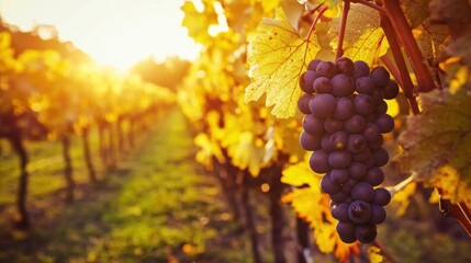 Naklejka premium Vineyard at sunset 