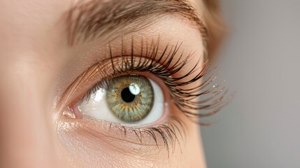 Obraz premium Hazel female eye with curled long eyelashes