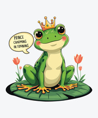 Prince Charming In Training,  Frog & Lotus Vector Illustration