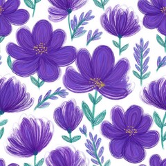 Fototapeta premium Beautiful flowers on purple background. floral seamless pattern.