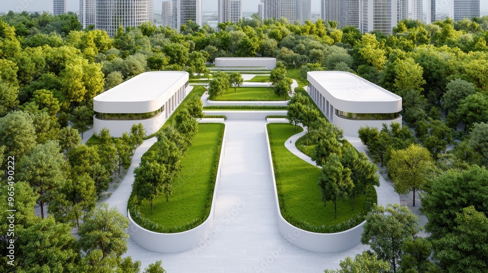 Aufkleber futuristic city park in with advanced technology and green environment created using ray tracing