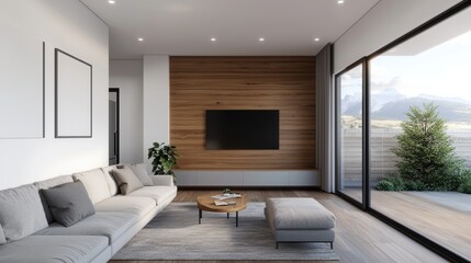 Fototapeta premium Futuristic Smart Home Living Space - with Ray Tracing and Ambient Light in Quality