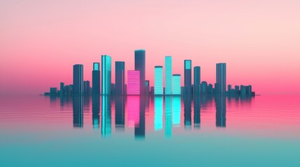 Fototapeta premium Glowing Horizon: Futuristic Urban Cityscape with Neon Lights in Ultra HD