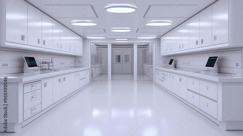Aufkleber cutting-edge futuristic lab in - advanced technology and ray tracing in sterile environment model