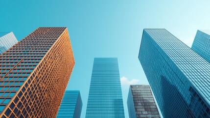 Obraz premium Futuristic Urban Skyline: of Reflective Skyscrapers with Ray Tracing, Detailing.