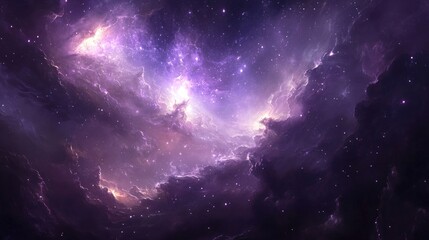 Obraz premium A galaxy of stars with purple hues, nebulae swirling in the vastness of space, creating a mystical, otherworldly scene