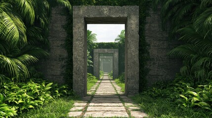 Obraz premium Mystical Ancient Ruins Engulfed in Lush Vegetation -