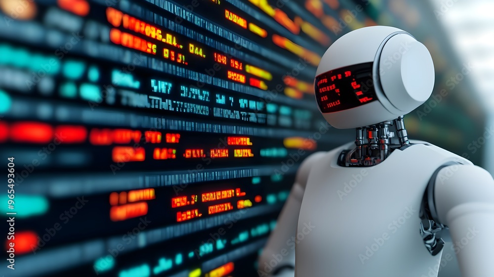 Poster ai robot analyzing data, future technology