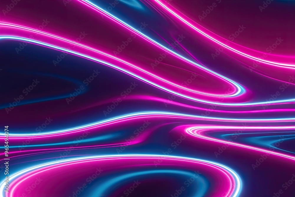 Poster vibrant neon ripple design with fluid dynamics and shimmering abstract shapes