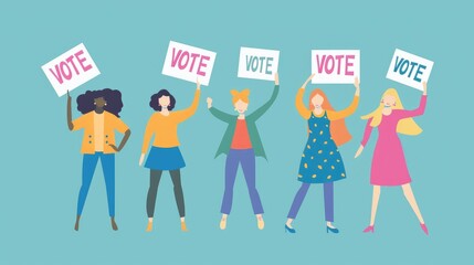 women with vote signs minimalistic illustration