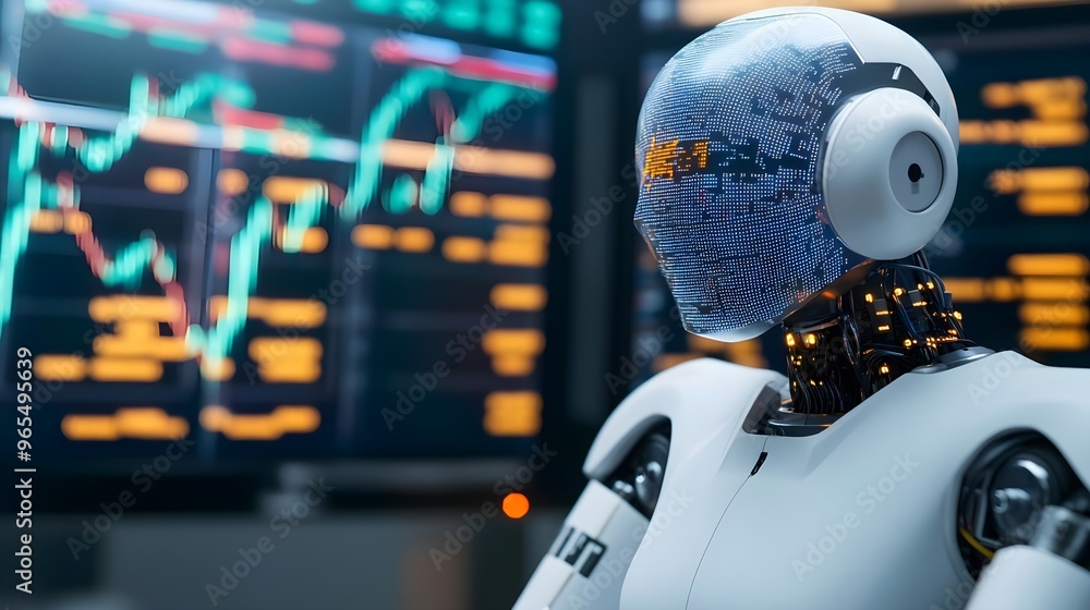 Poster ai robot analyzing data stock photo