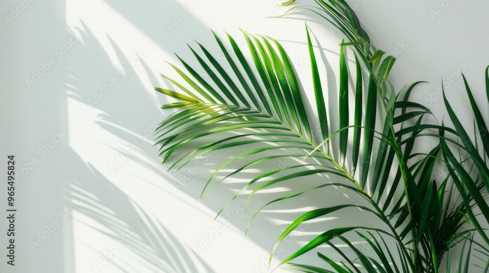 Poster tropical palm mockup with subtle shadows on light background