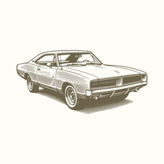 Detailed Vintage Car, Retro Automobile Engraving Illustration