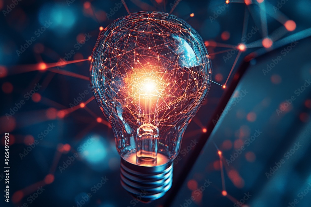 Poster a glowing light bulb with network connections