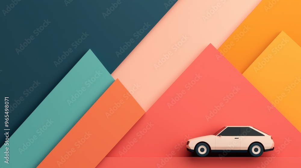 Poster futuristic digital lowpoly vehicle abstract shapes in minimalist design with copy space for text in 