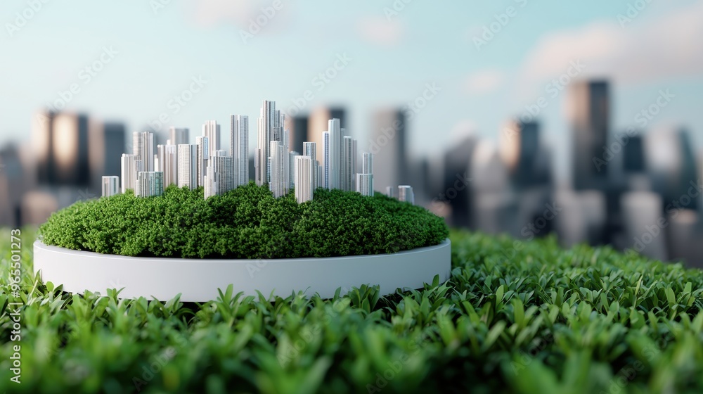 Poster Digital Futuristic Cityscape with Dynamic Energy Simulation in - with Copy Space and Selective Focus
