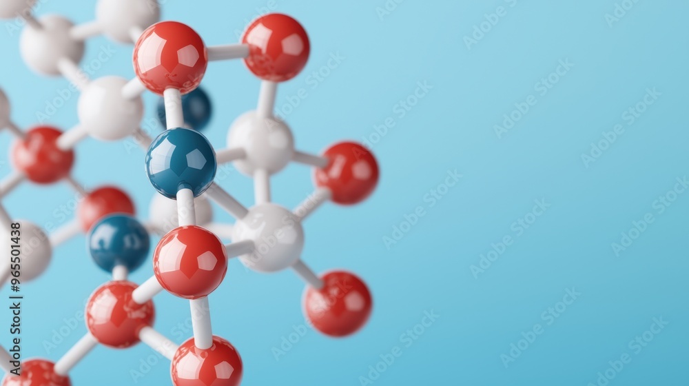 Poster molecular interaction in space - detailed chemical structure visualization with copy space for text 