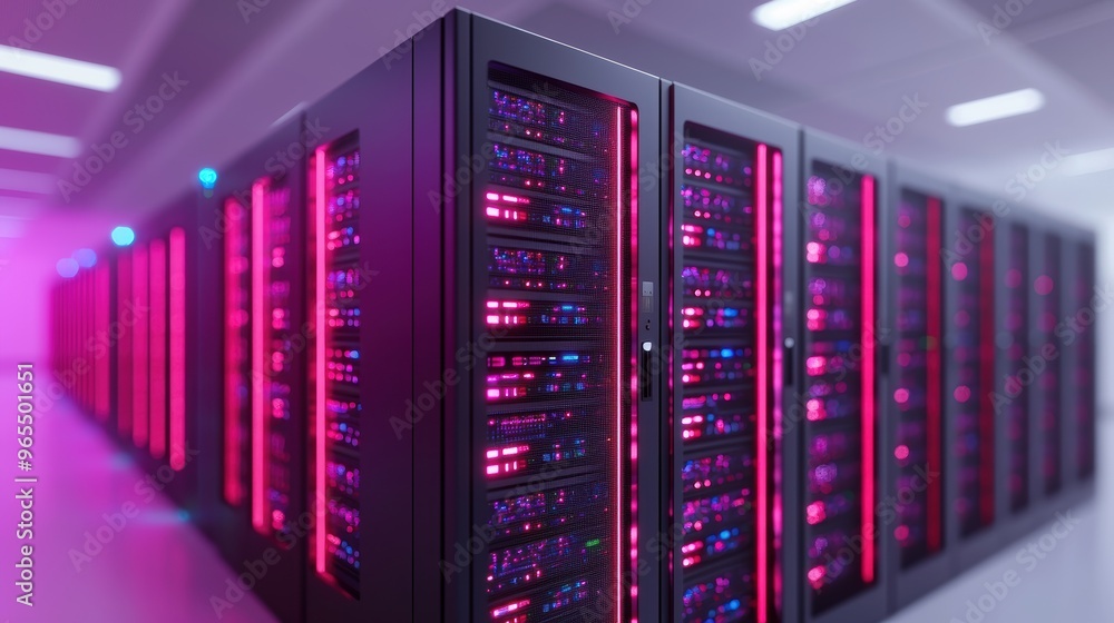 Aufkleber futuristic simulation of glowing servers and cooling systems in an advanced data center - technology