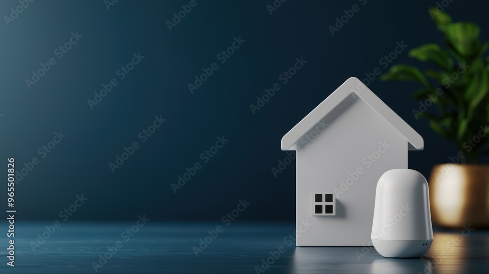 Poster futuristic smart home automation technology visualization in with copy space, selective focus, and q