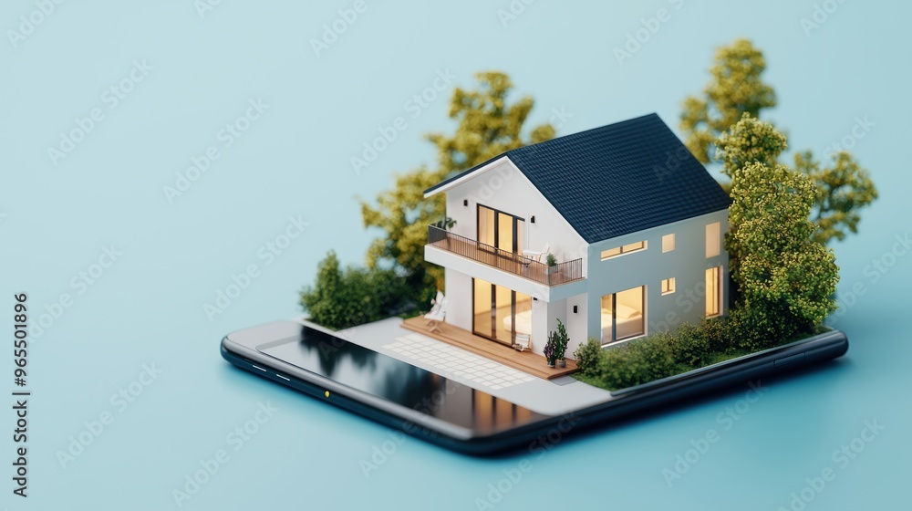 Poster futuristic smart home automation system concept in with copy space, selective focus, and quality