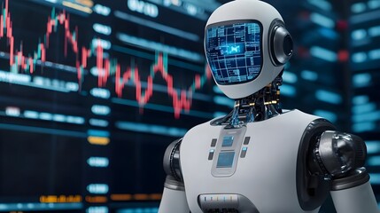 AI Robot Analyzing Stock Market Data