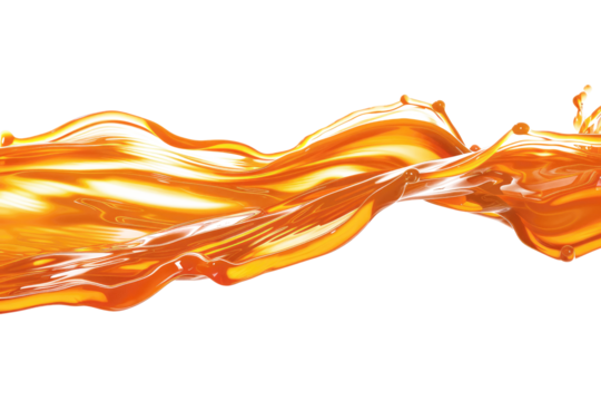 Orange color liquid flowing on the air horizontal wave 03 Isolated on White or Transparent Background
