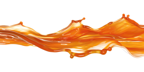 Orange color liquid flowing on the air horizontal wave 04 Isolated on White or Transparent Background