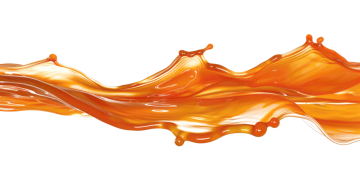 Orange color liquid flowing on the air horizontal wave 04 Isolated on White or Transparent Background