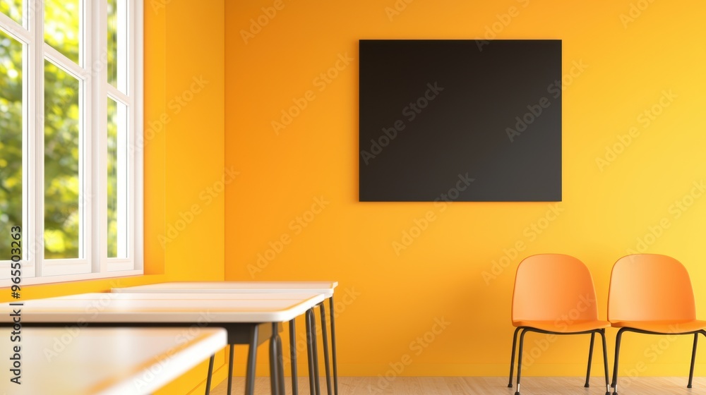 Poster futuristic virtual classroom with interactive learning environment , copy space for text, selective 