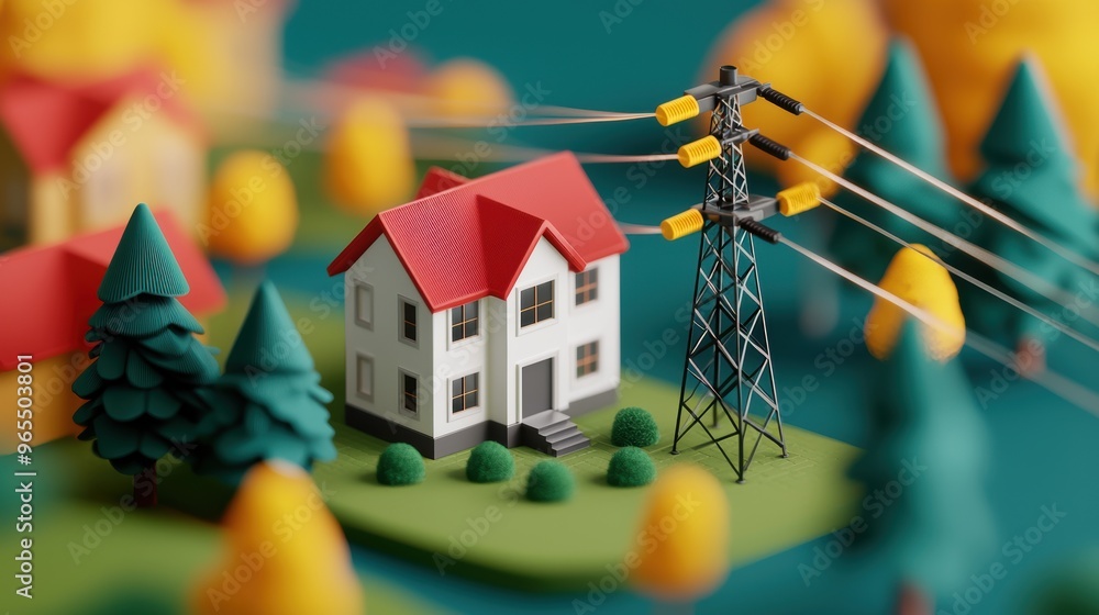 Poster futuristic electric grid power distribution simulation in with copy space, selective focus, and qual