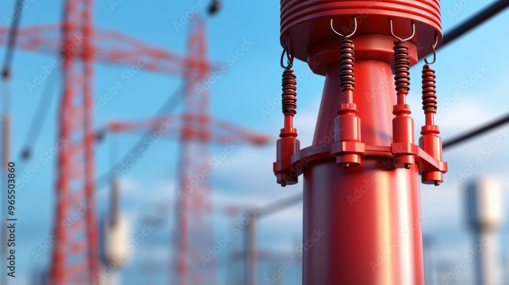 Aufkleber futuristic electric grid power distribution simulation in with copy space, selective focus on foregr