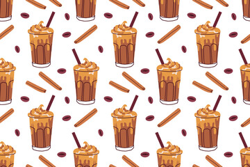 seamless pattern with hand drawn coffee cups for fabric, wallpapers, wrapping paper, cards and background. Morning coffee, Vector doodle illustration.