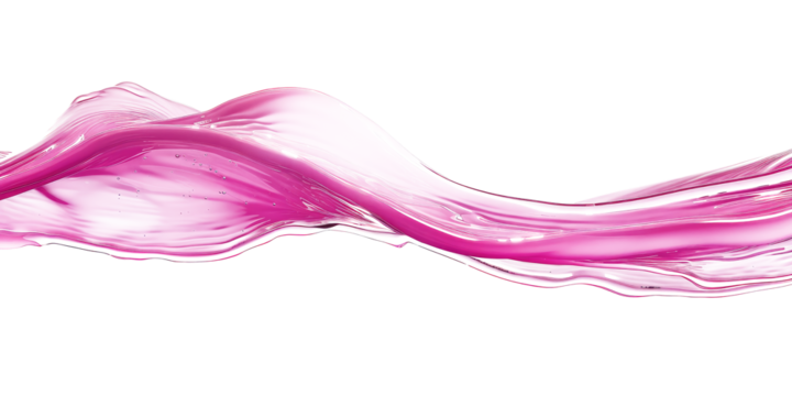 Pink color liquid flowing on the air horizontal wave Isolated on White or Transparent Background