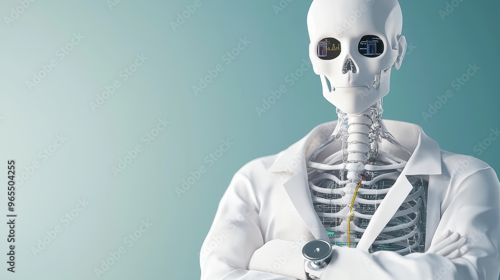 Poster futuristic ai-driven medical diagnosis simulation in with copy space and selective focus |