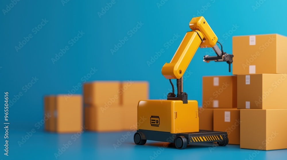 Poster futuristic ai-powered logistics warehouse automation simulation - with copy space and selective focu