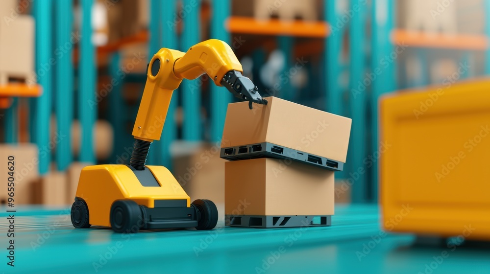 Poster futuristic ai-powered logistics warehouse automation simulation concept with copy space in