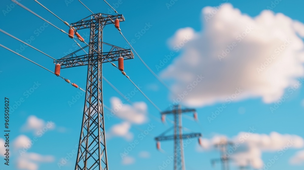 Poster futuristic smart grid energy management simulation in with copy space, selective focus, and quality