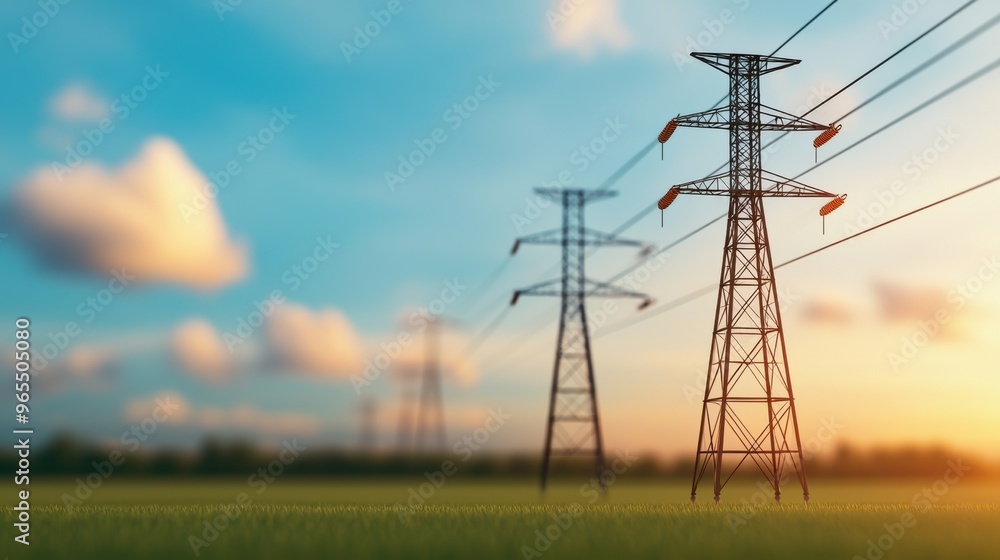 Poster futuristic smart grid energy management simulation in with copy space and selective focus on foregro