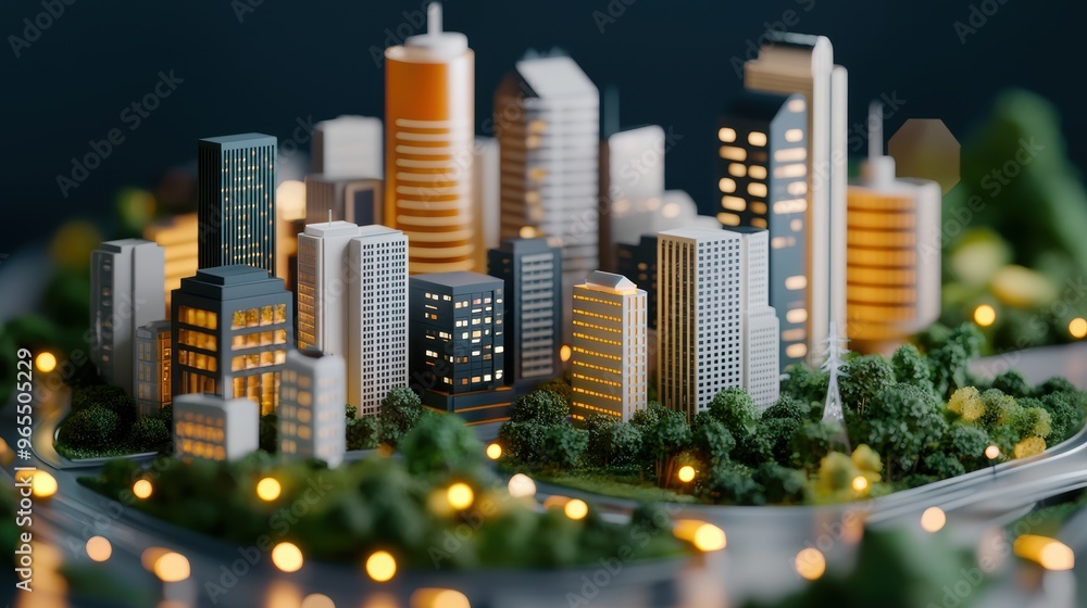 Poster futuristic smart city traffic management ai simulation in with copy space and selective focus