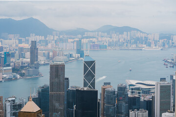 Breathtaking views from Victoria Peak in Hong Kong showcasing towering skyscrapers and the vibrant...