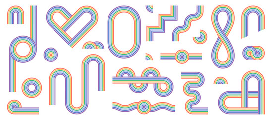 Zen arch colorful set, simple rainbow line arch and shapes. Geometric Japanese zen pattern minimal elements.