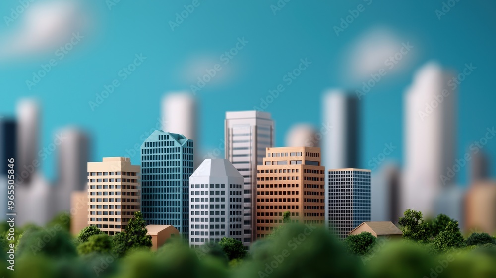 Poster futuristic ai-driven urban planning simulation: city development with copy space, selective focus, a